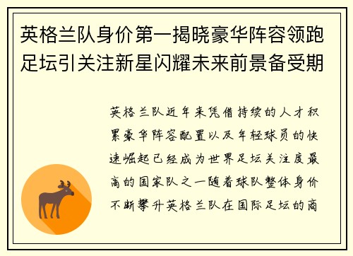 英格兰队身价第一揭晓豪华阵容领跑足坛引关注新星闪耀未来前景备受期待